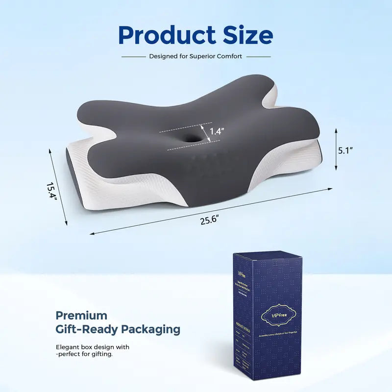 😴 Memory Foam Neck Pillow – Two Heights & Armrest Grooves