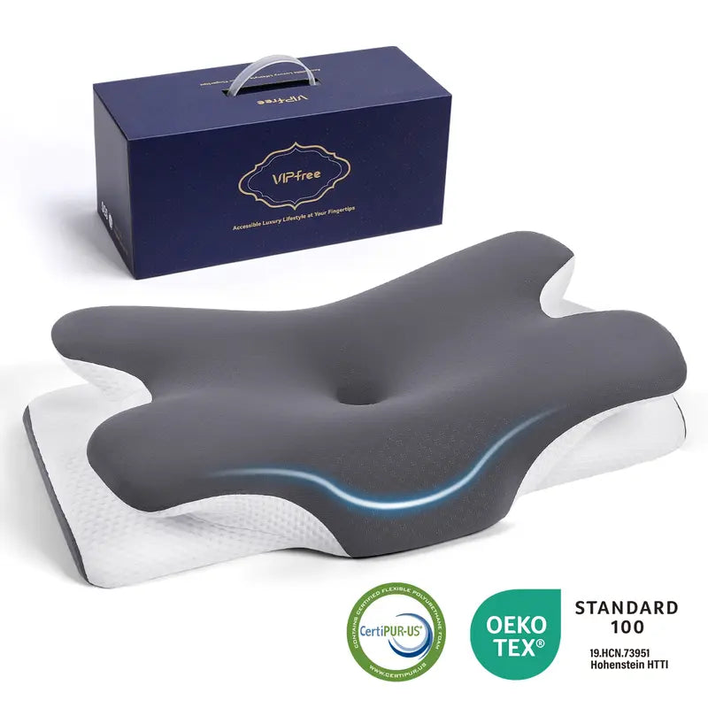 😴 Memory Foam Neck Pillow – Two Heights & Armrest Grooves