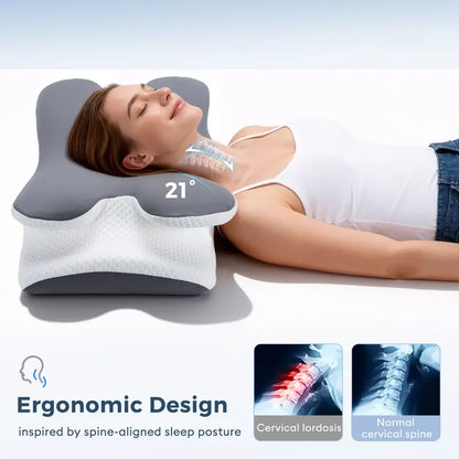 😴 Memory Foam Neck Pillow – Two Heights & Armrest Grooves