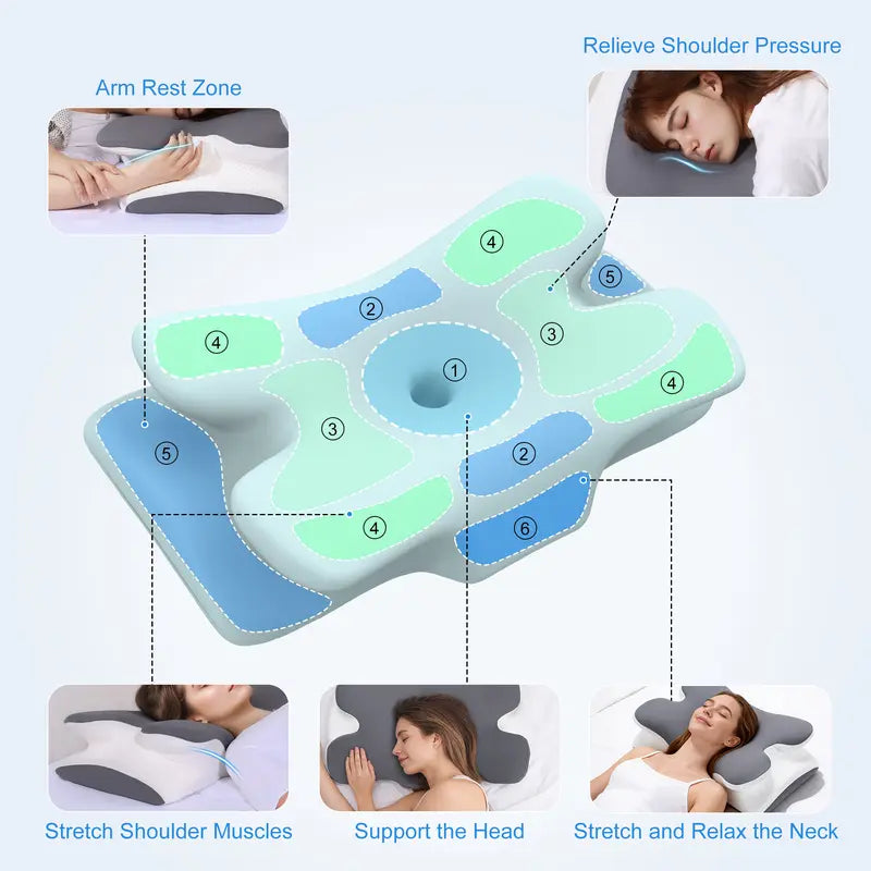 😴 Memory Foam Neck Pillow – Two Heights & Armrest Grooves