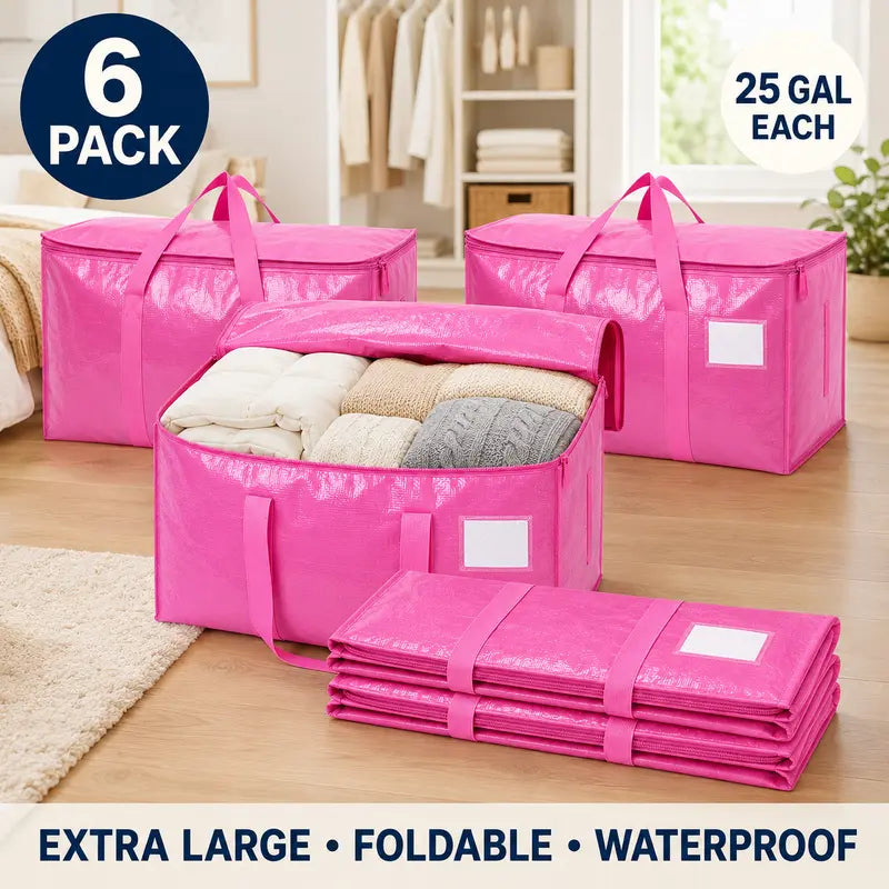 6-Pack Extra Large Zippered Storage Bags for Moving