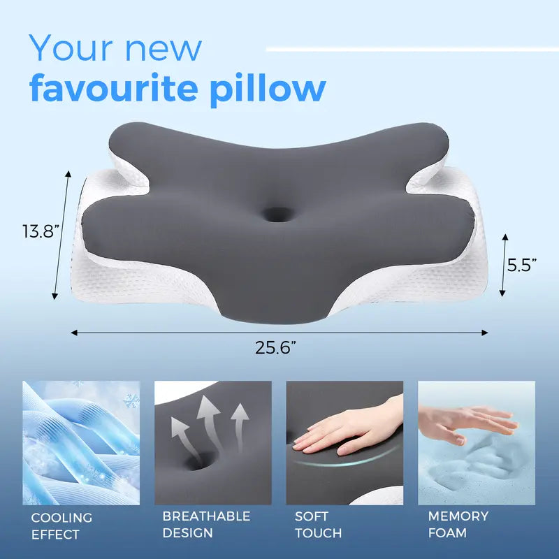 😴 Memory Foam Neck Pillow – Two Heights & Armrest Grooves