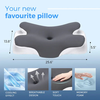 😴 Memory Foam Neck Pillow – Two Heights & Armrest Grooves