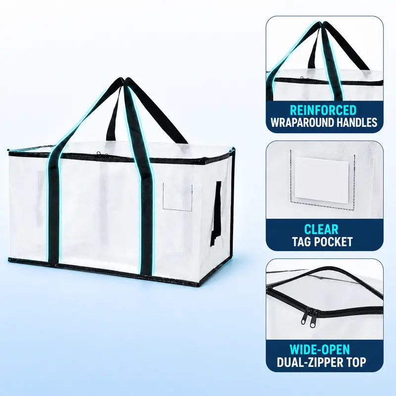 6-Pack Extra Large Zippered Storage Bags for Moving