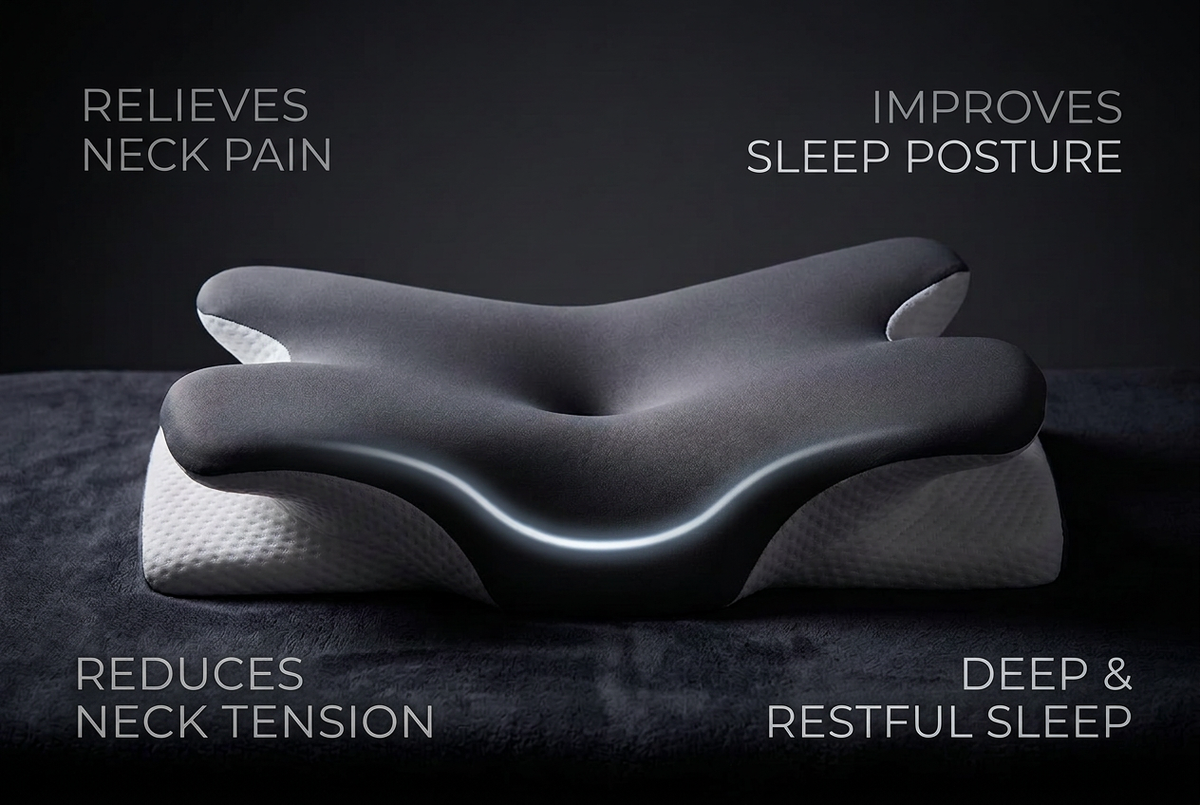 😴 Memory Foam Neck Pillow – Two Heights & Armrest Grooves
